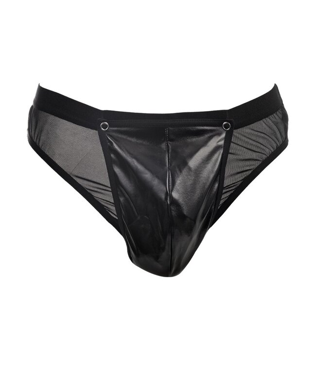 Rimba Amorable by Rimba - Doorzichtige string met lak look - One Size - Zwart