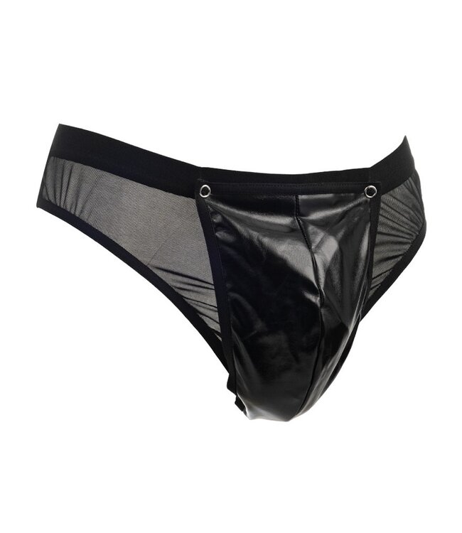 Rimba Amorable by Rimba - Doorzichtige string met lak look - One Size - Zwart