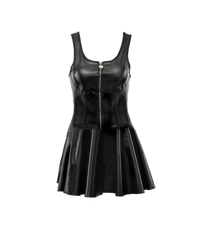 Rimba Amorable by Rimba - Wetlook Jurk met Gouden Rits - Zwart, Goud