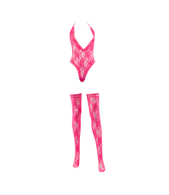 Rimba Amorable by Rimba - Bodystocking met kousen - One Size - Roze