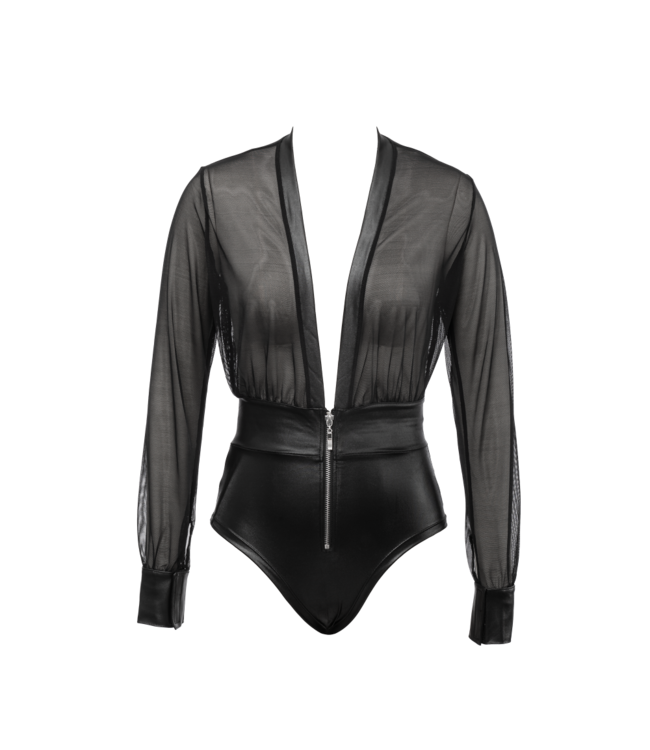 Rimba Amorable by Rimba - Sexy Wetlook Body met Rits - Zwart, Zilver