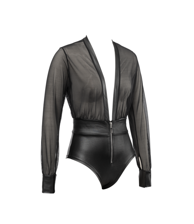 Rimba Amorable by Rimba - Sexy Wetlook Body met Rits - Zwart, Zilver