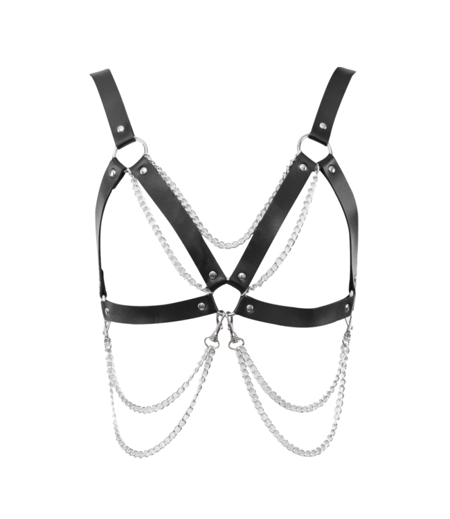 Rimba Amorable by Rimba - Open bh met kettingen - One Size - Zwart, Zilver