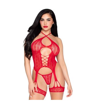 Leg Avenue Leg Avenue – Heart Net Cami Garter & String – Rood