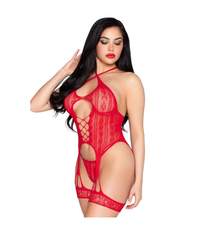 Leg Avenue Leg Avenue – Heart Net Cami Garter & String – Rood
