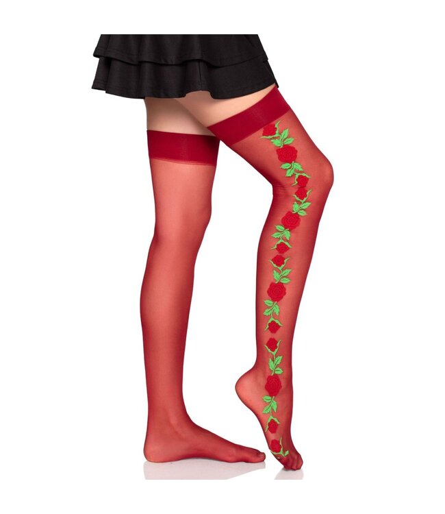Leg Avenue Leg Avenue - Thigh Highs with Roses - Rood
