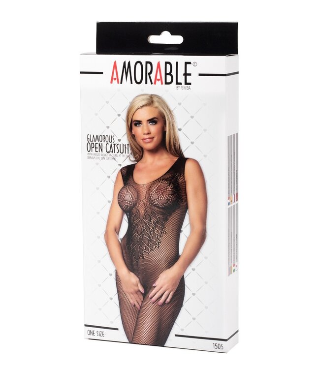 Rimba Amorable by Rimba - Open Catsuit met patroon van engelenvleugels - One Size - Zwart
