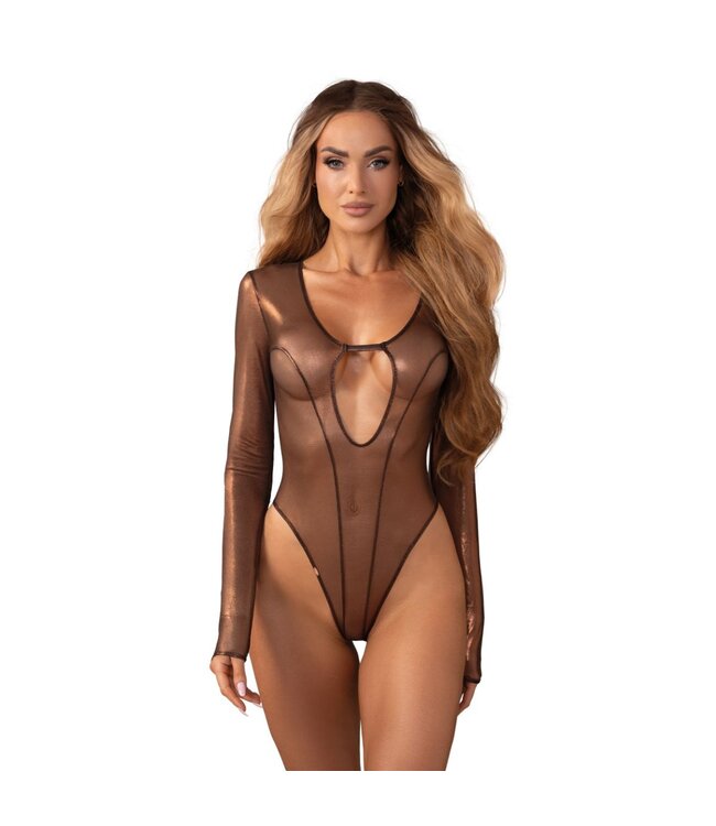 Obsessive Obsessive – Soranna Long-Sleeved Crotchless Teddy – Brown