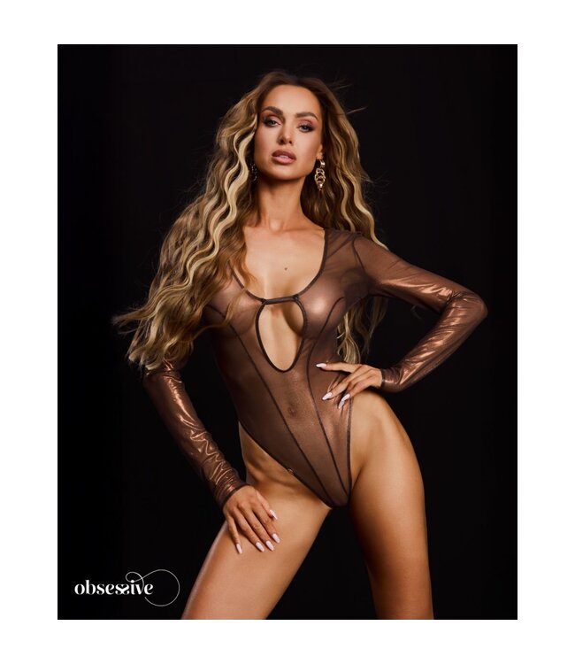 Obsessive Obsessive – Soranna Long-Sleeved Crotchless Teddy – Brown