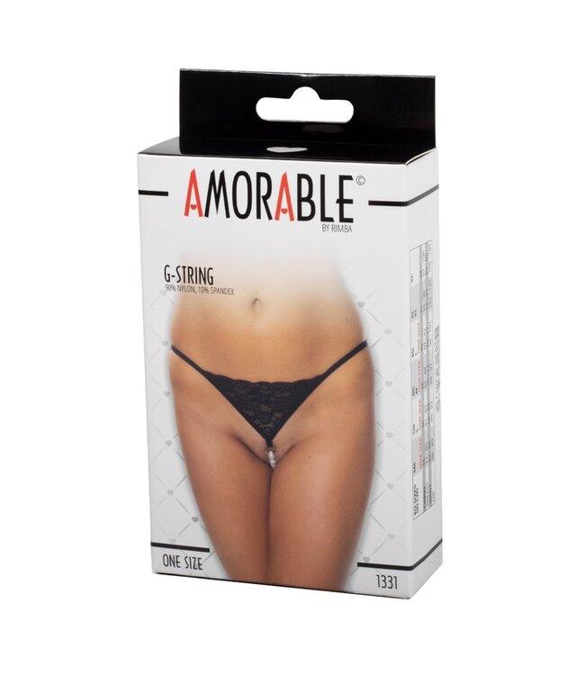 Rimba Amorable by Rimba - G-string met parels - One Size - Zwart