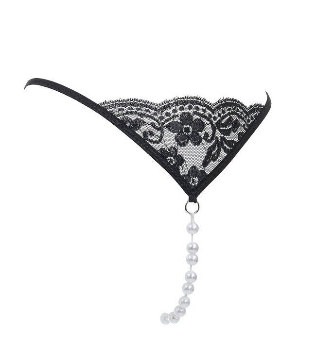 Rimba Amorable by Rimba - G-string met parels - One Size - Zwart