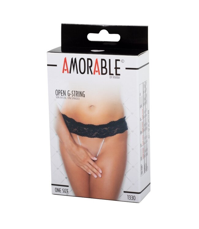 Rimba Amorable by Rimba - G-string met parels - One Size - Zwart