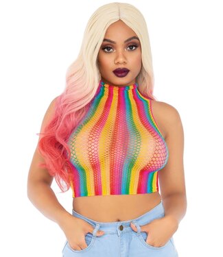 Leg Avenue Rainbow net high neck crop top