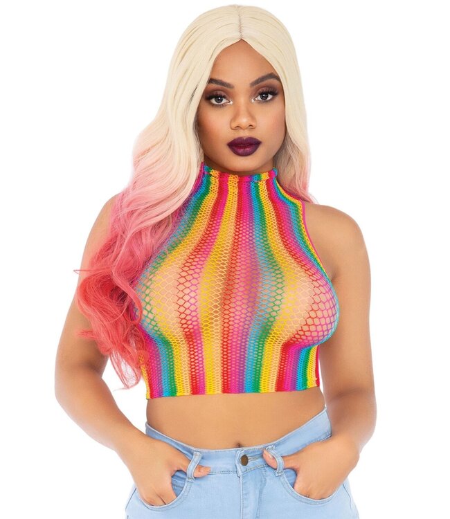 Leg Avenue Rainbow net high neck crop top