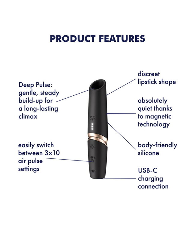 Rimba Satisfyer - Perfect Kiss - 3D Luchtpuls Lippenstift Vibrator - Zwart