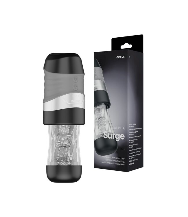 Nexus Nexus – Alpha Surge Masturbator met Rotatie & Zuigfunctie – Zwart