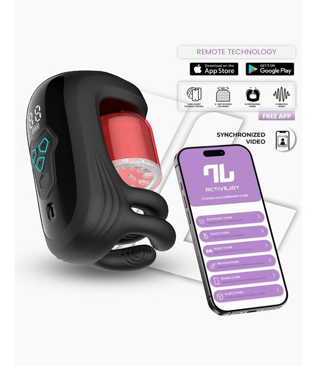 Rimba IY - Torky - Compresserende, roterende masturbator met app-bediening - Zwart