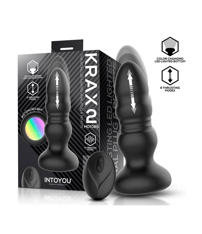 Rimba IY - Krax - Buttplug met vibratie, stootbeweging, LED-licht en afstandsbediening - Zwart