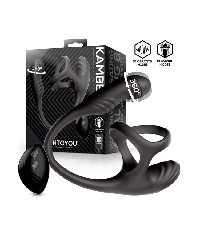 Rimba IY - Kamber - Golvende vibrerende anale plug en cockring met afstandsbediening - Zwart