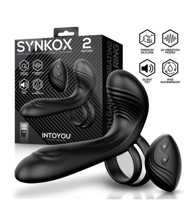 Rimba IY - Synkox - Girth Gainer Vibrerende Dubbele Penisring met Afstandsbediening - Zwart