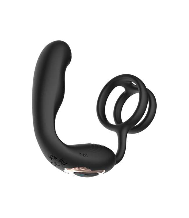 Rimba IY - Bruce - Prostaatmassager 360° met dubbele penisringvibratie - Zwart