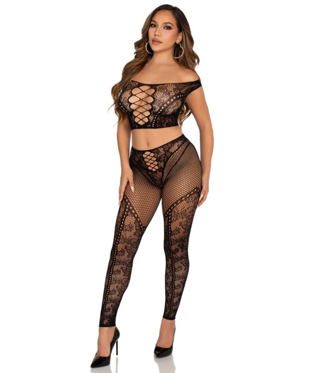 Leg Avenue Leg Avenue – Off-Shoulder Crop Top & Legging Set – Zwart