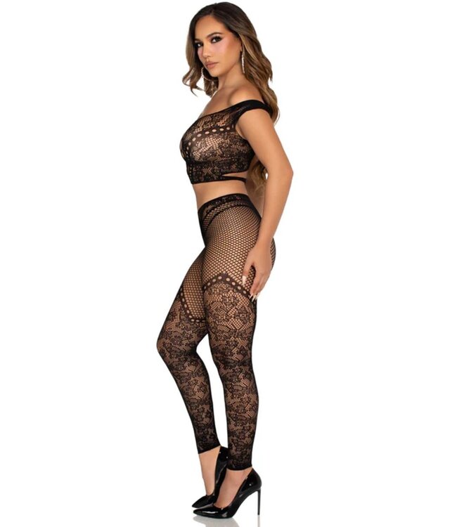 Leg Avenue Leg Avenue – Off-Shoulder Crop Top & Legging Set – Zwart