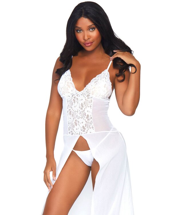 Leg Avenue Mesh, lace high slit maxidress