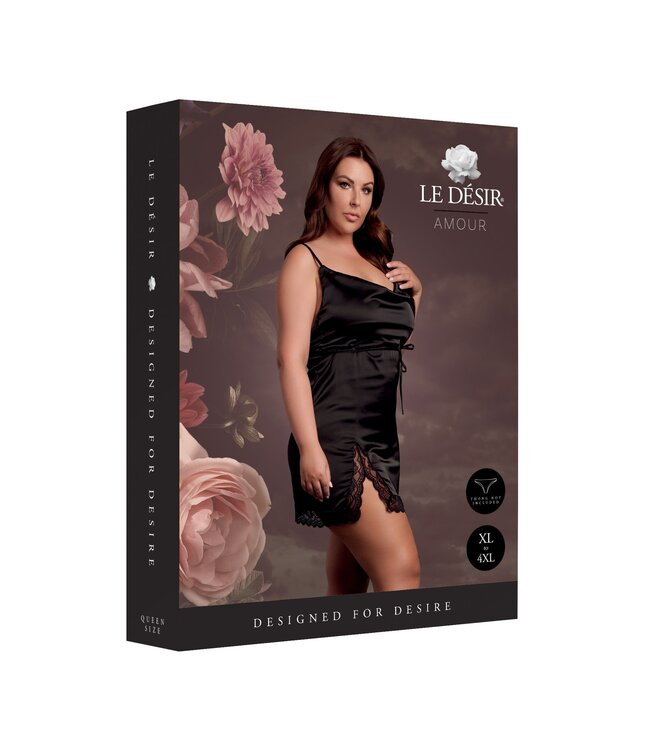 Le Desir Le Desir – Zijden Jurk met Kruisbanden en Split, Open Rug, Queen Size - Zwa