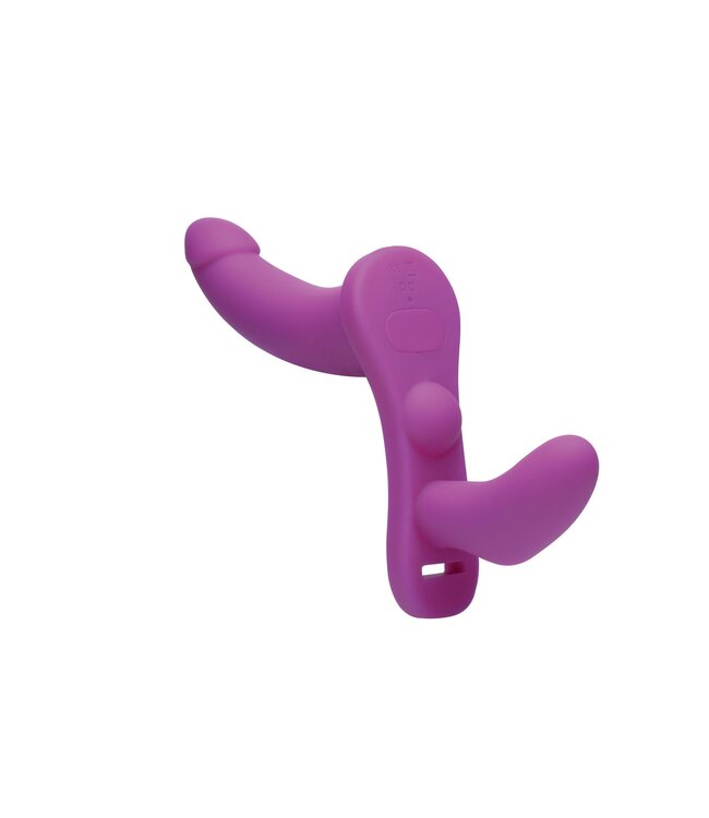 XR Brands XR Brands - Dubbele Vibrerende Dildo Met Harnas - Paars