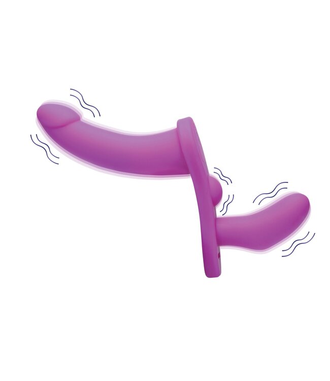 XR Brands XR Brands - Dubbele Vibrerende Dildo Met Harnas - Paars