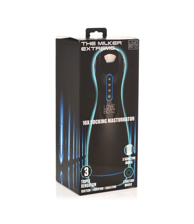 XR Brands THE MILKER - Extreme 16X Sucking Masturbator - Zwart/Blauw