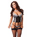 Rimba Amorable by Rimba - Corset met G-string en Kousen - Zwart / Wit