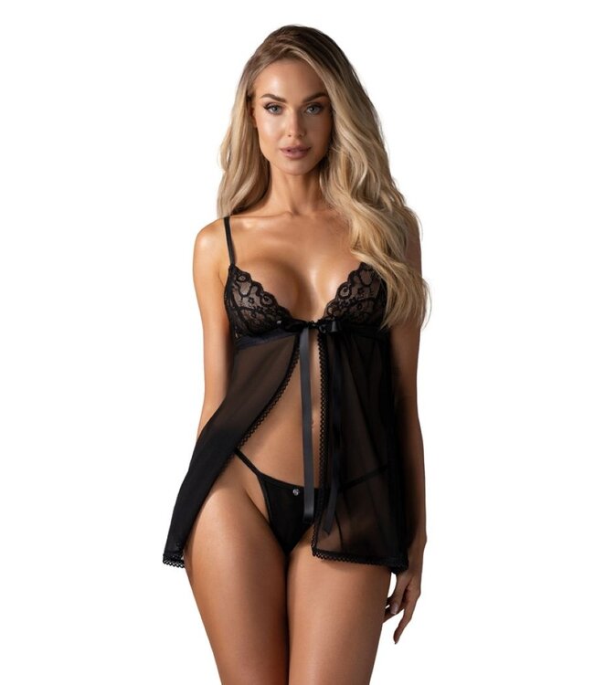 Obsessive Obsessive - Blomentis Babydoll en String - Zwart