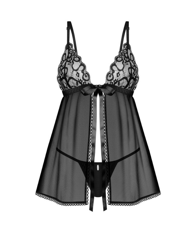 Obsessive Obsessive - Blomentis Babydoll en String - Zwart