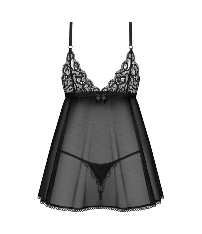 Obsessive Obsessive - Blomentis Babydoll en String - Zwart