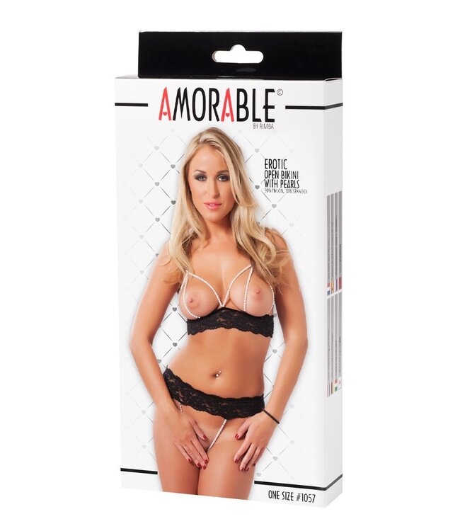 Rimba Amorable by Rimba - Open Bikini met Parels  - One Size - Zwart