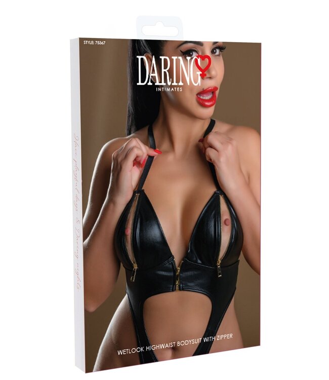 Daring Intimates Naughty Whispers Wetlook Bodysuit With Zipper