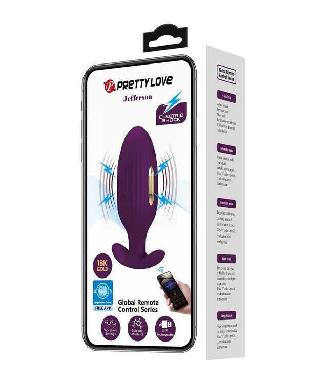 Rimba Pretty Love - Jefferson - Electric Shock Buttplug met Appbediening - Paars