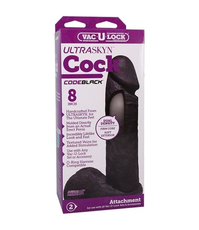 Doc Johnson Doc Johnson - VacULock CodeBlack Ultraskyn Dildo - Zwart