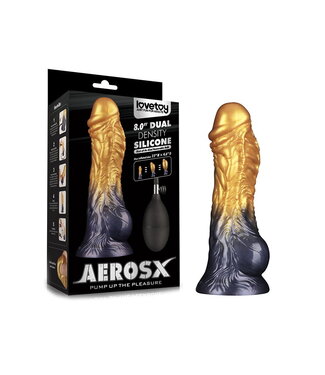 Rimba LoveToy - Dual Density Opblaasbare Dildo  8"/ 20 cm - Goud/Zwart