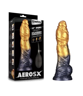 Rimba LoveToy - Dual Density Opblaasbare Dildo 10"/ 25 cm - Goud/Zwart