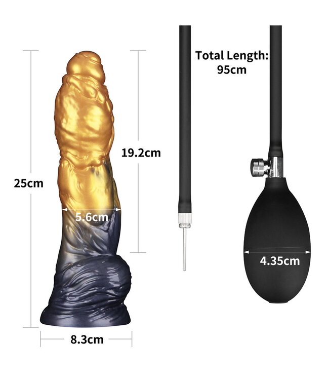 Rimba LoveToy - Dual Density Opblaasbare Dildo 10"/ 25 cm - Goud/Zwart