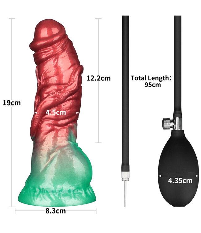Rimba LoveToy - Dual Density Opblaasbare Dildo 7,5" / 19 cm - Rood/Groen