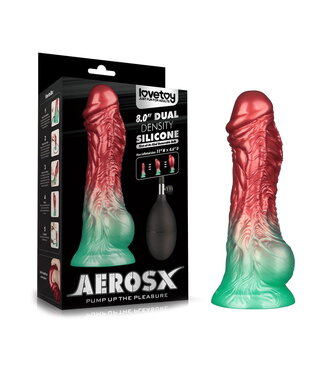 Rimba LoveToy - Dual Density Opblaasbare Dildo 8"/ 20 cm - Rood/Groen