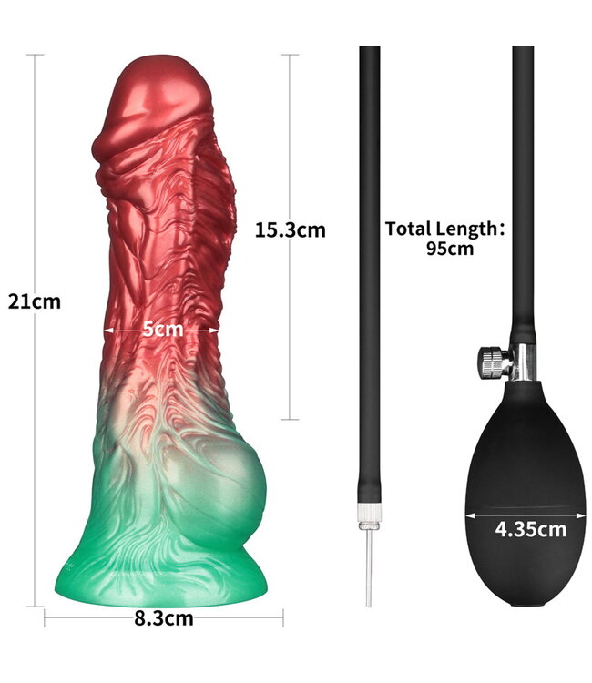 Rimba LoveToy - Dual Density Opblaasbare Dildo 8"/ 20 cm - Rood/Groen
