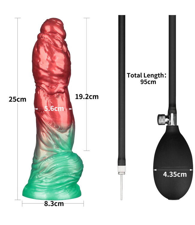 Rimba LoveToy - Dual Density Opblaasbare Dildo 10" / 25 cm - Rood/Groen