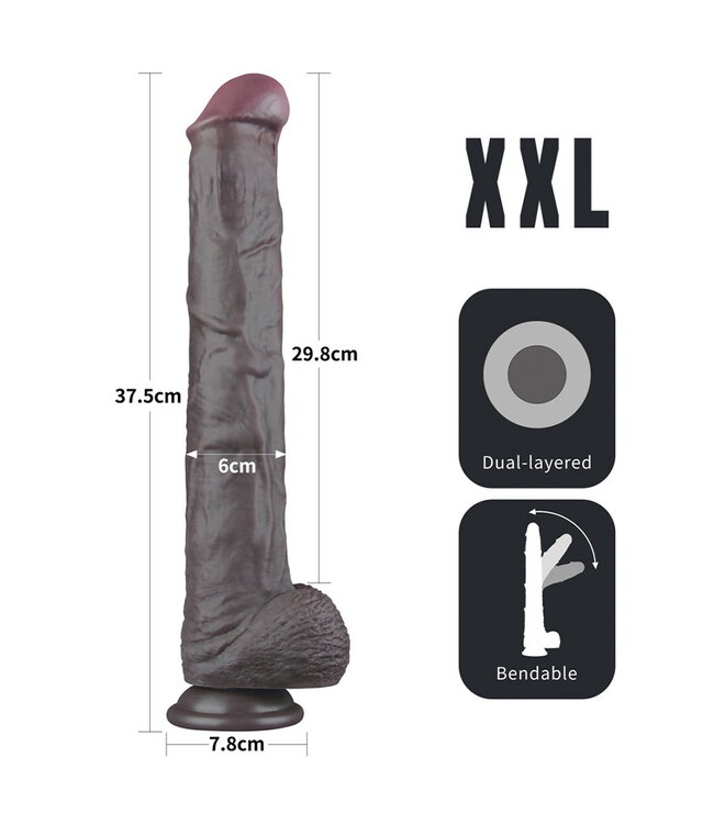 Rimba LoveToy - Nature Cock - 14,5" Dual Layered Bendable Cock XXL - Zwart