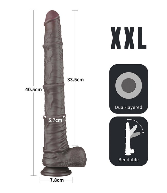 Rimba LoveToy - Nature Cock - 16" Dual Layered Bendable Cock XXL - Zwart