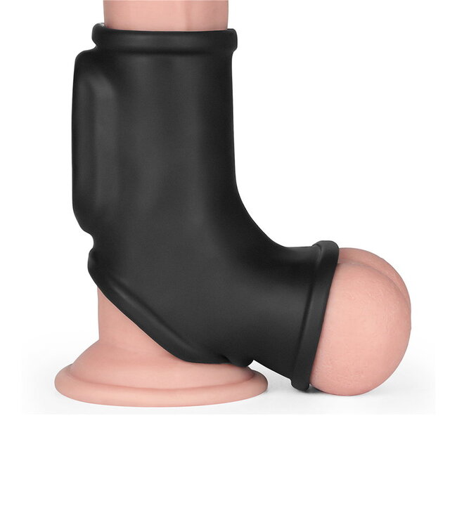 Rimba LoveToy - Silk Knights Ring - Vibrerende Penis en Scrotum Sleeve (Ø 2,8 cm) - Zwart